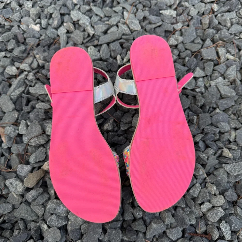 The Childrens Place Girls Sequin Holographic Ankle Strap Sandals Size 3